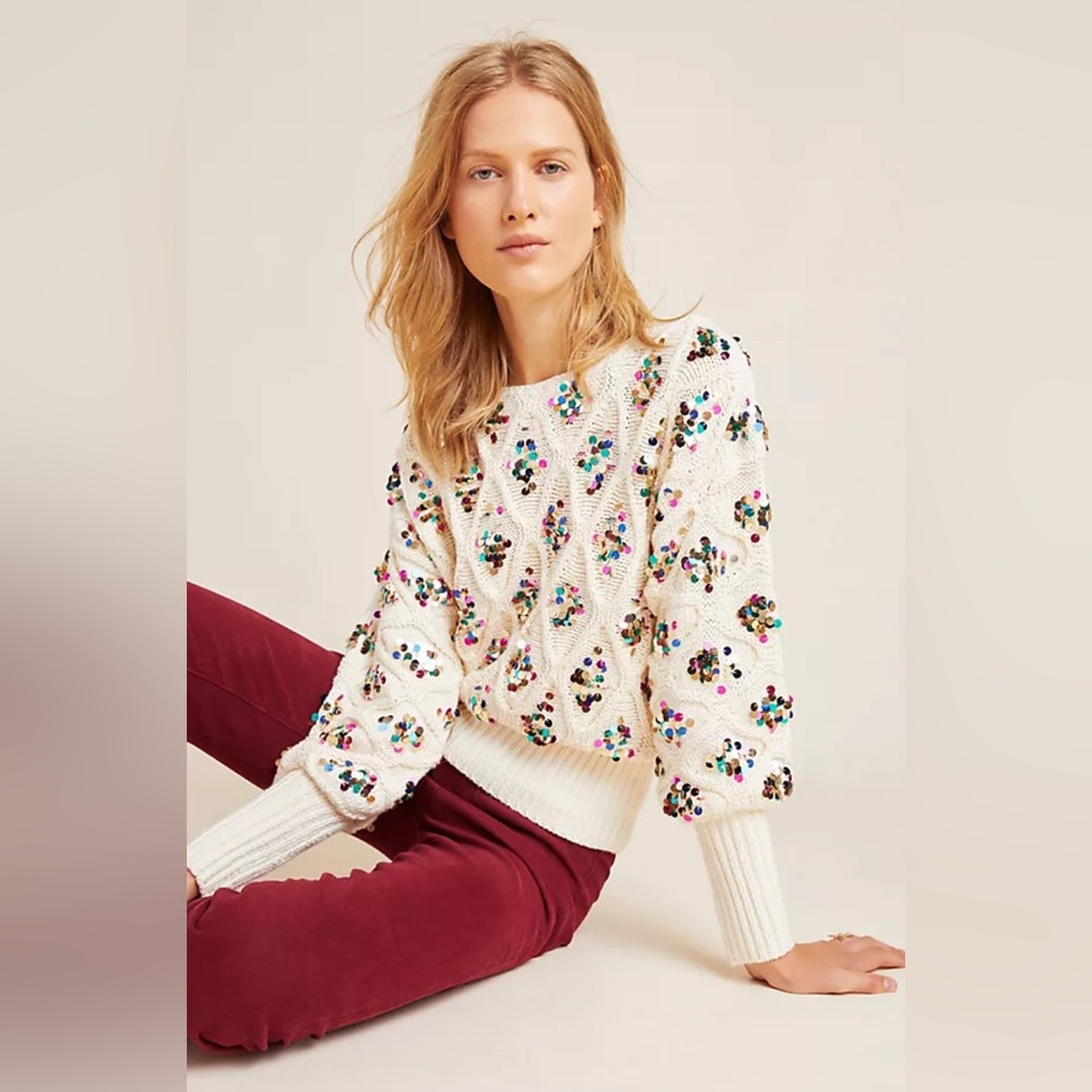 Anthropologie Sequin Holiday Sweater, Size XS
